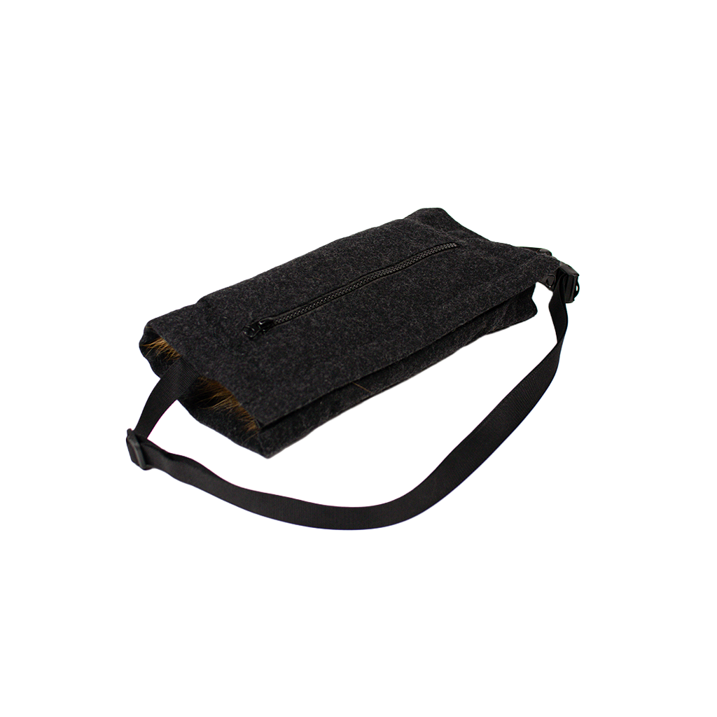 Pelzmuff - Waschbär Loden-Muff/-Sitzkissen Anthrazit