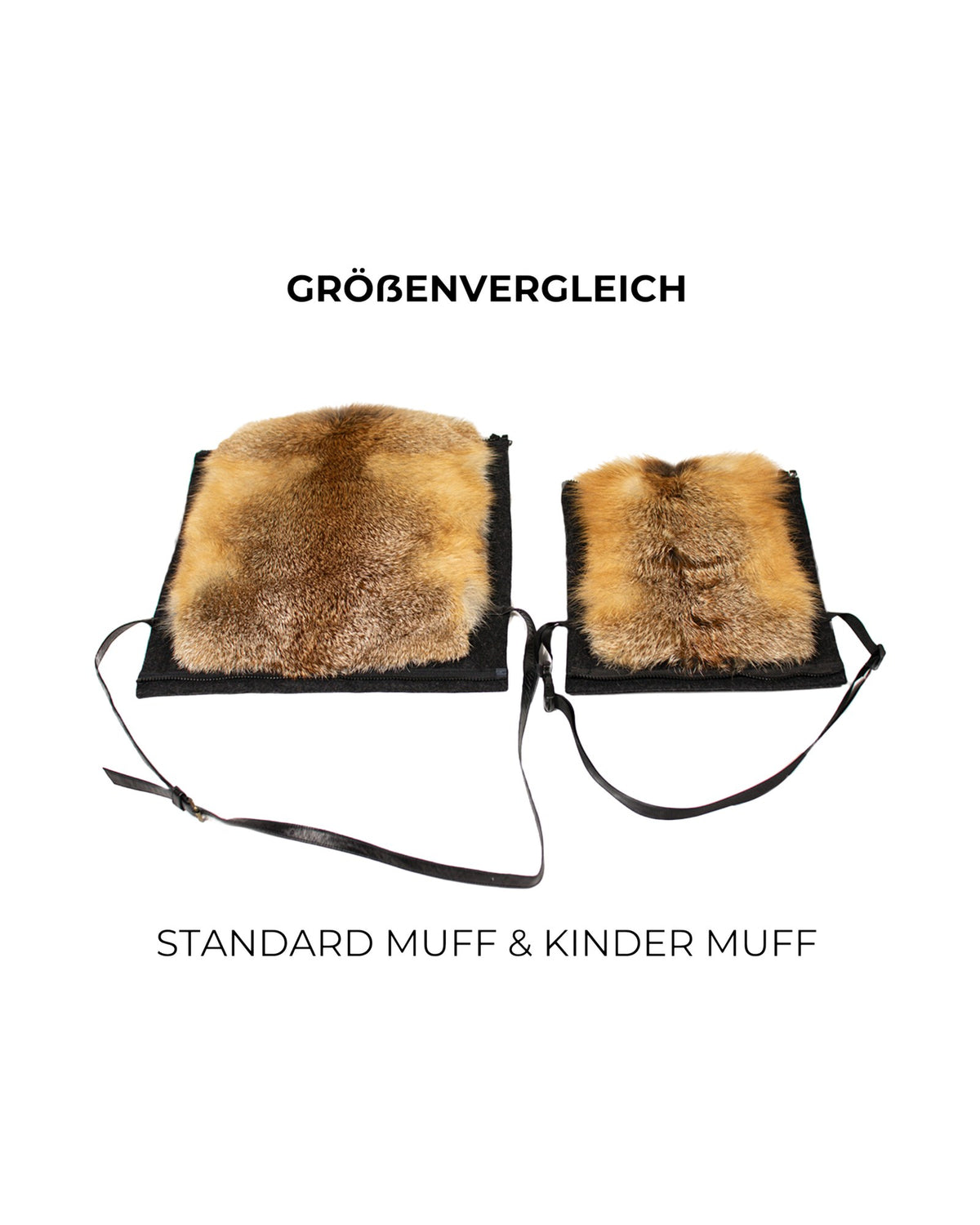 Größenvergleich zwischen Standard-Muff und Kinder-Muff, Fellseite