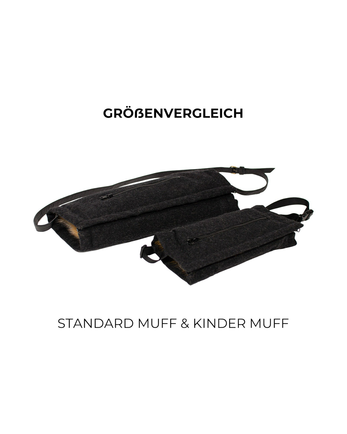 Größenvergleich zwischen Standard-Muff und Kinder-Muff, Lodenseite