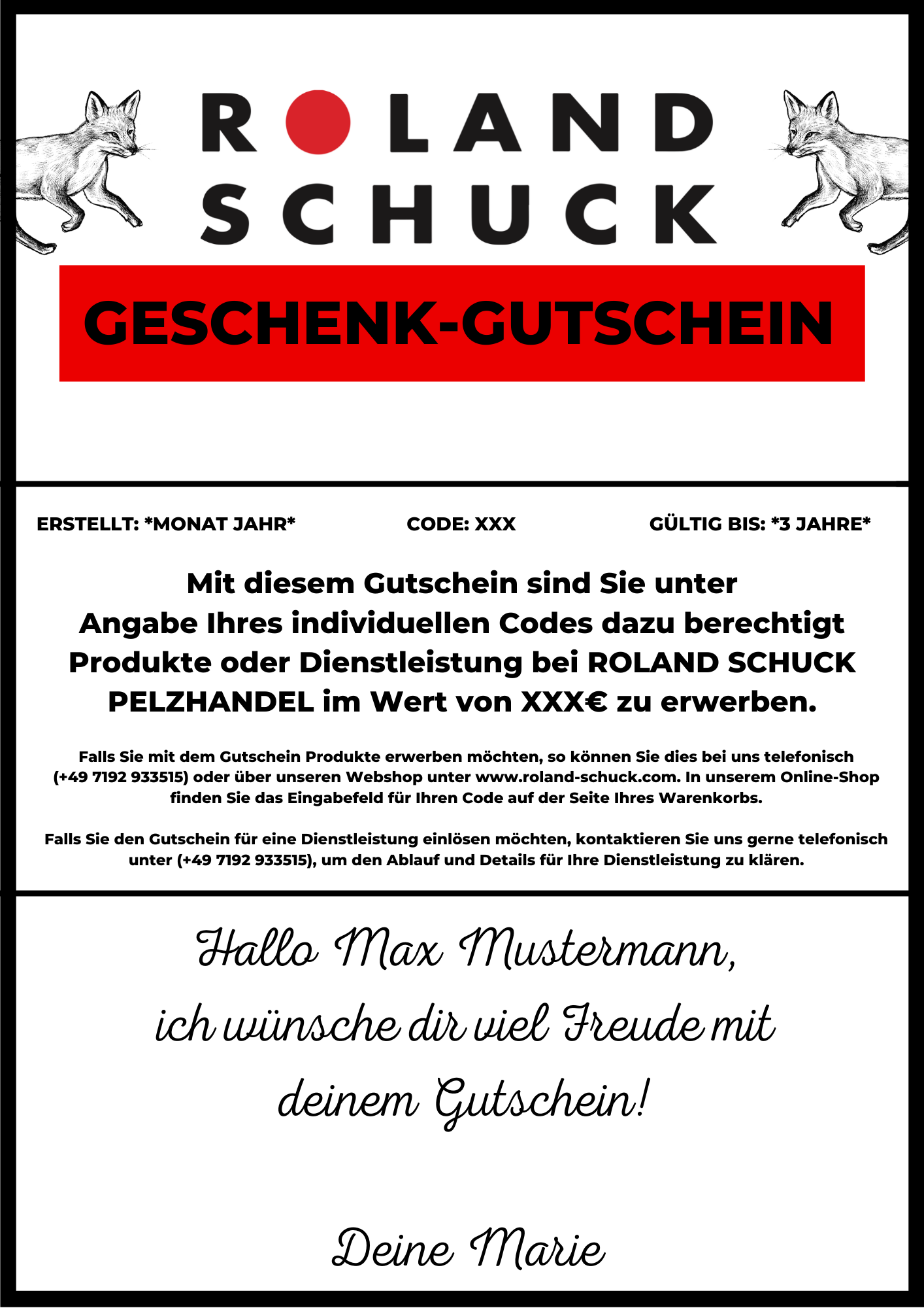 Geschenk-Gutschein (PDF-Datei im Din A4 zum selbst Ausdrucken)